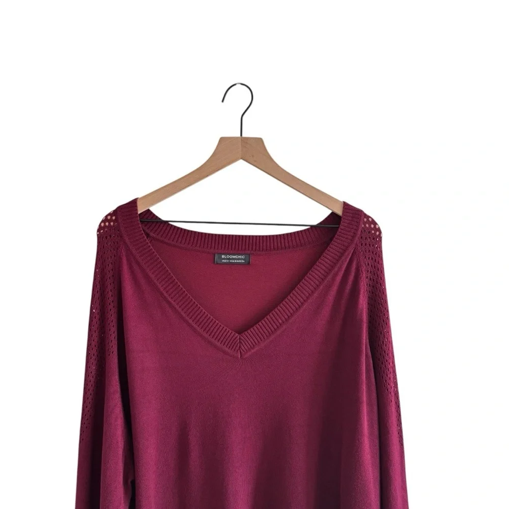BloomChic Fishnet Knit Sweater 22-24 Long Sleeve V-Neck Pullover Casual